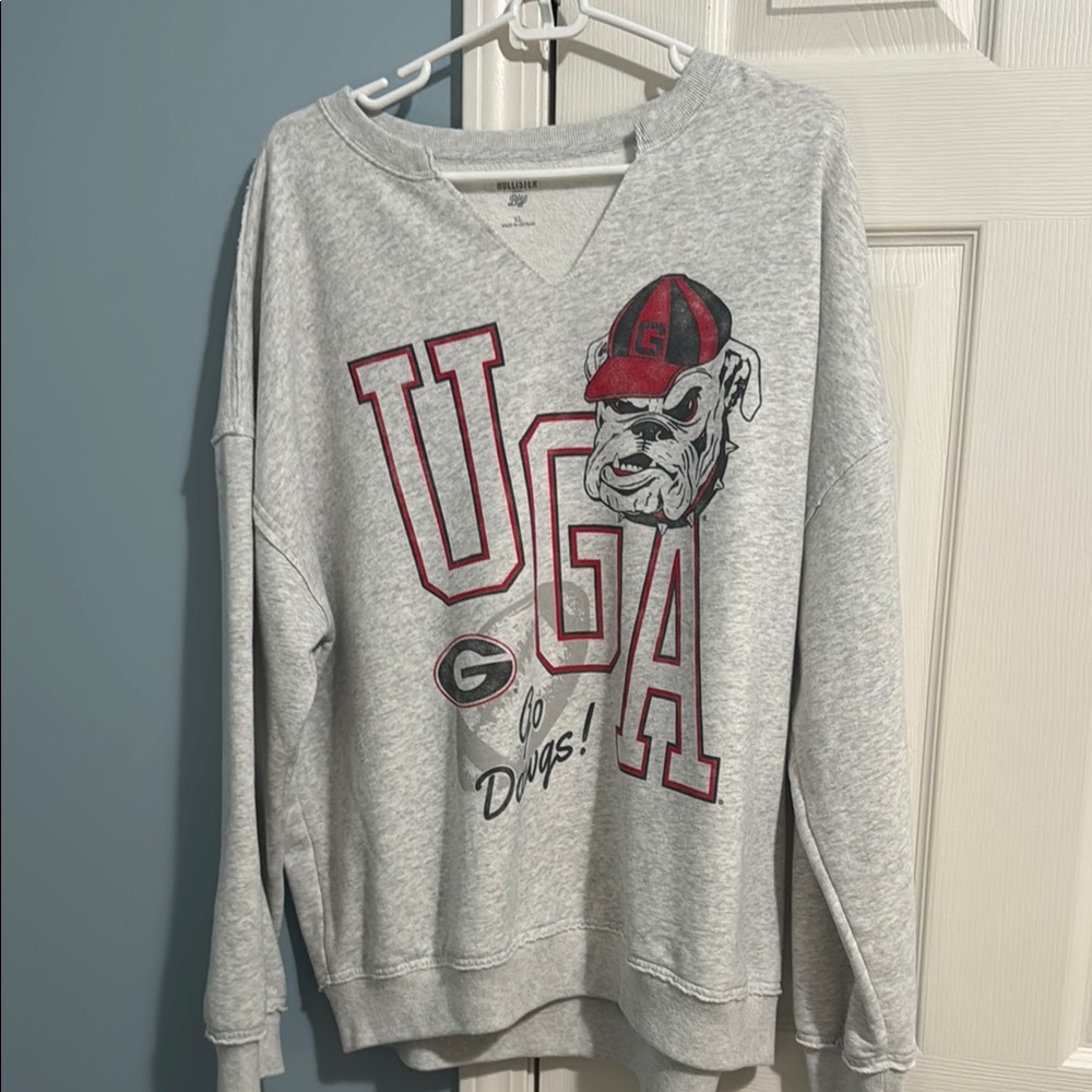 Hollister Gray and Red V-Neck Sweater